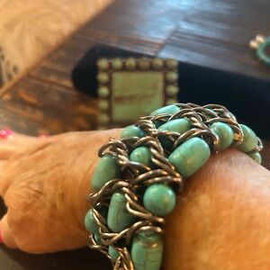 Vintage Turquoise Beaded Bracelet w/silver